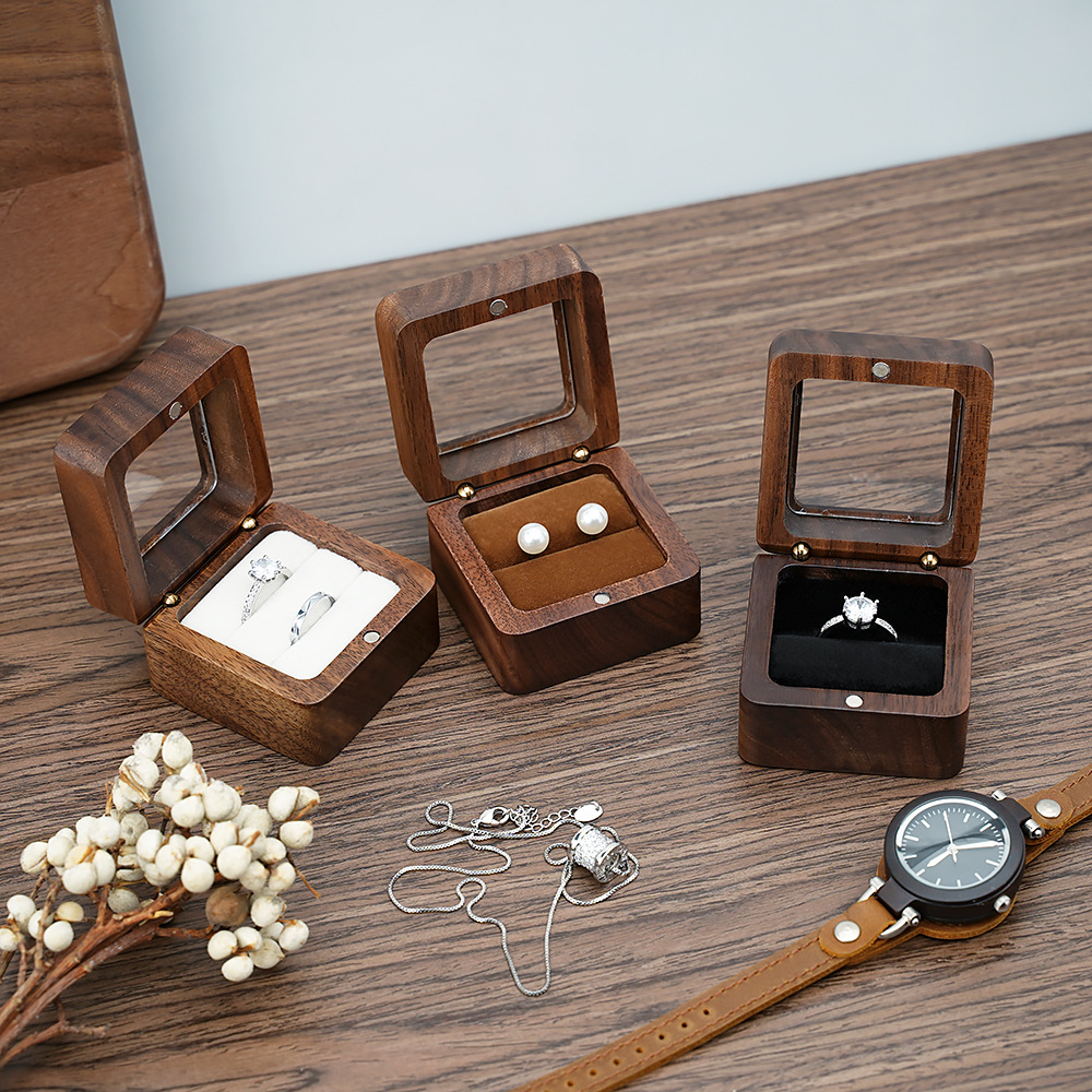 Cufflink Box Set - Caja de anillo sólida de nogal