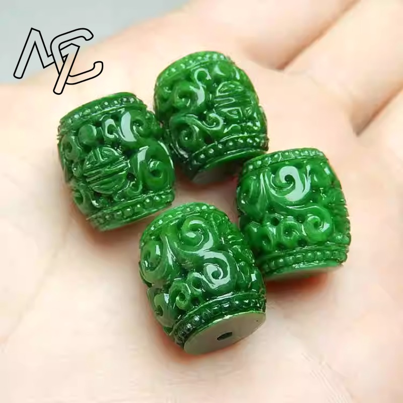 Bead Bracelet Men - 5 cuentas talladas de Jade VERDE